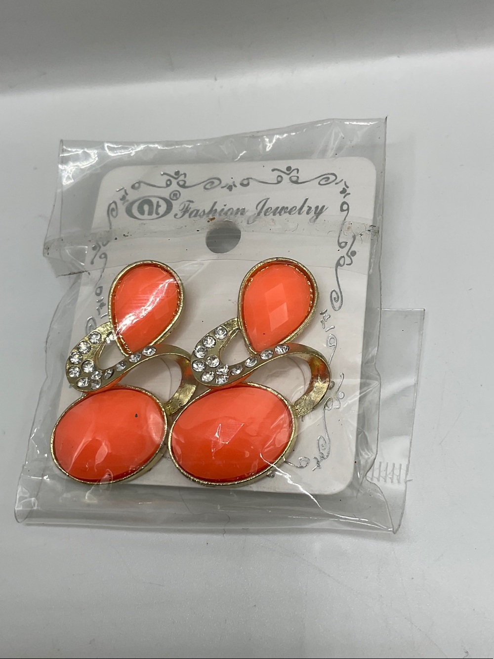 Coral-Orange Teardrop and Oval Drop Earrings